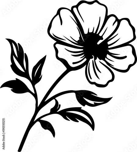 Black vector illustration of a carnation flower. Collection of black flower icons in line art and silhouette styles, featuring rose, tulip, daisy, lily, and carnation designs for graphic elements