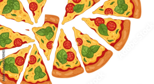 Vector illustration of a sliced pizza on a white background, celebrating World Pizza Day with a traditional iconic cuisine.