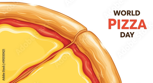 Vector illustration of a pizza on World Pizza Day, a global celebration of iconic cuisine and traditional food, with a flat design and vibrant colors.
