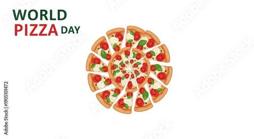 Vector illustration of a pizza on World Pizza Day, a global celebration of iconic cuisine and traditional food.
