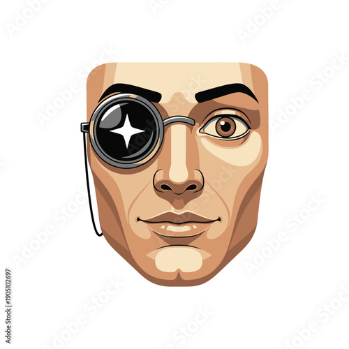 Man Wearing Monocular with Black Lens.