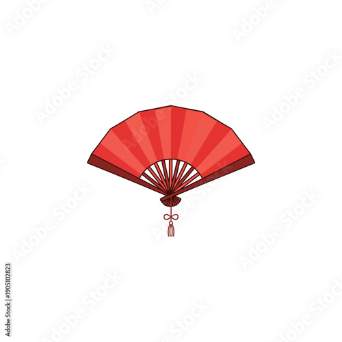 Red Handheld Silk Dancing Fan Illustration.