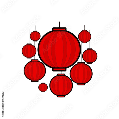 Red Chinese Lanterns Hanging Decoration.