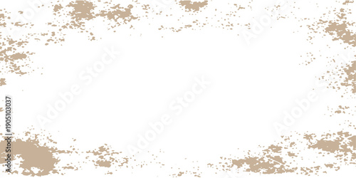 An abstract grunge brown floral frame design featuring a textured ink splash pattern on a dirty old rusty paper background with paint powder drops and a weathered wall art border