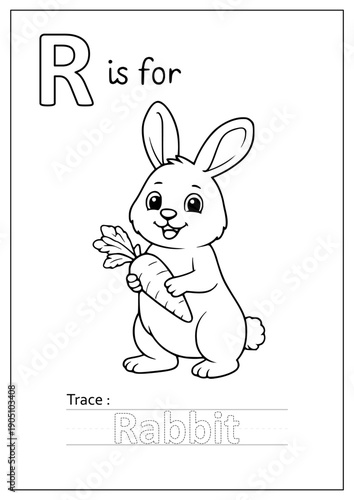 R is for Rabbit Coloring Worksheet for Kids