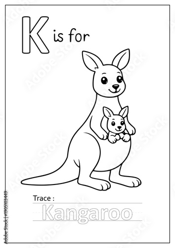 K is for Kangaroo Coloring Worksheet for Kids