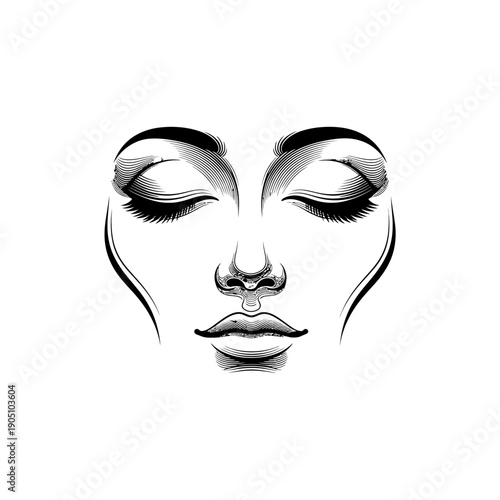Woman Face Illustration with Closed Eyes.