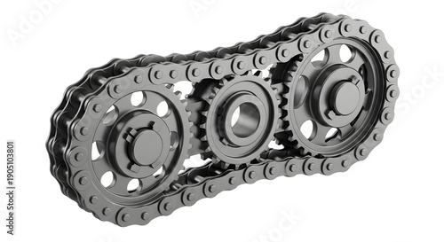 Gear and Chain Mechanism on Black Background