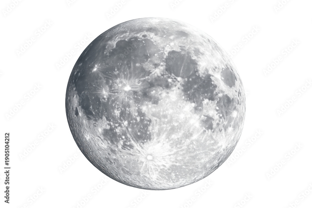 Naklejka premium Exploring the detailed surface of the moon with visible craters, providing a celestial body isolated for various design applications