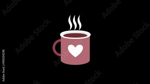 A cup of coffee with a heart-shaped foam design in the middle concept icon animation with alpha channel