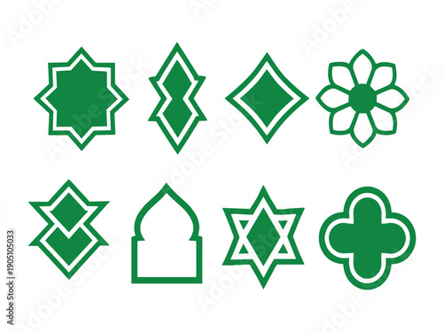 Green Islamic Geometric Patterns and Symbols