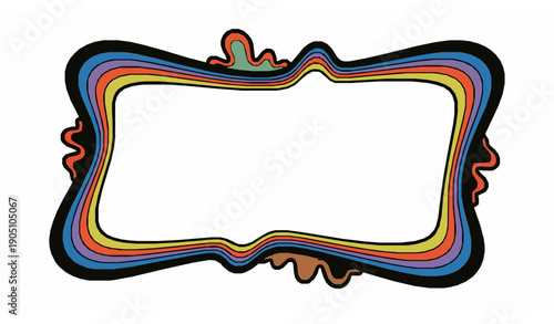 Retro groovy psychedelic text box frame with funky border vector illustration