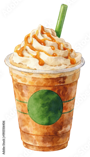 水彩タッチのテイクアウトドリンクイラスト　ホイップ付きアイスドリンク