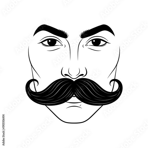 Man with Handlebar Moustache Facial Hair Illustration.
