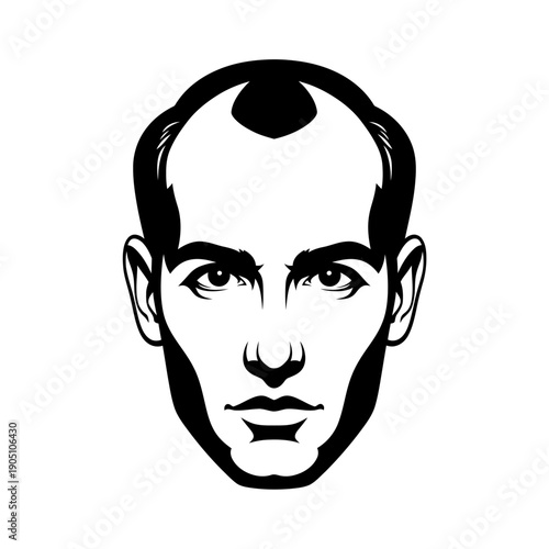 Mans Face with Balding Head Illustration.