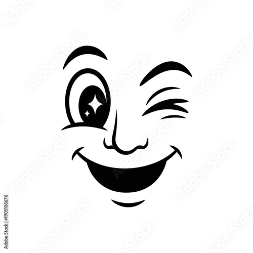 Smiling Cartoon Face with Winking Eye.