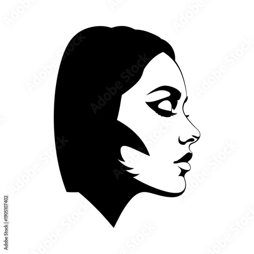 Woman Silhouette Profile Black Hair Illustration.