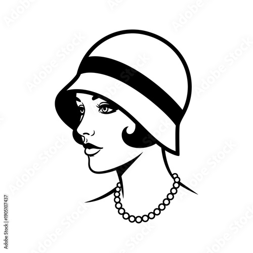 Woman Wearing Hat and Necklace Illustration.