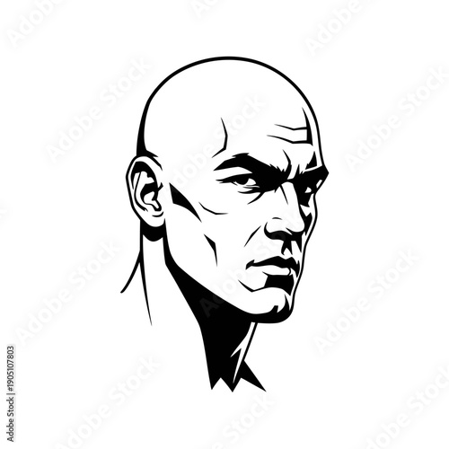 Bald Man Illustration with Angry Facial Expression.