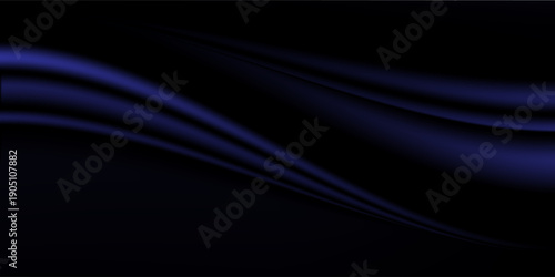Navy blue silk satin. Silky shiny fabric. Dark luxury background with space for design. Banner. Wide. Long. Panoramic. Template. Empty. Flat lay, top view table. Beautiful.Elegant.Birthday,Christmas.