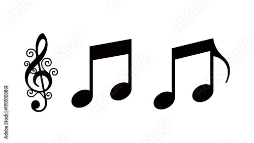 Stylized treble clef with two musical notes decorative graphic illustration.