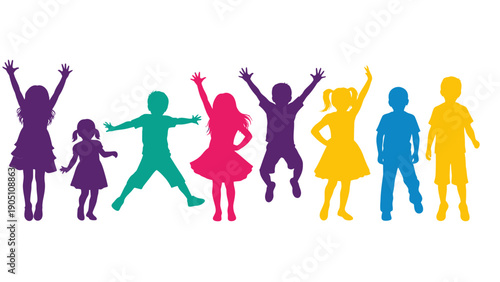 Colorful Silhouettes of People Dancing in a Group Celebration.
