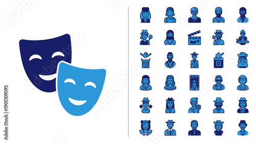 Theatrical Masks: Comedy and Tragedy Emblems with Stage and Audience Elements.