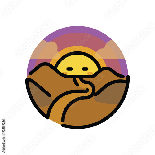 Desert Sunset Landscape Icon - Dusk Scenery in Middle East