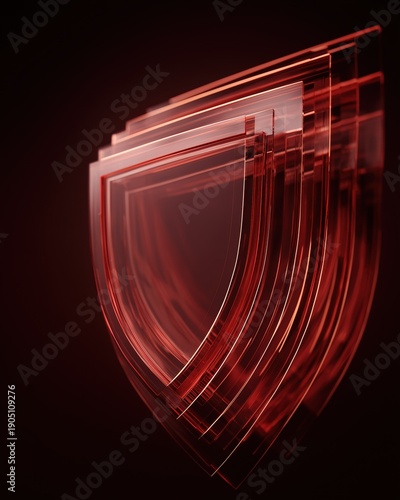 Abstract Red Glass Shield on Dark Background