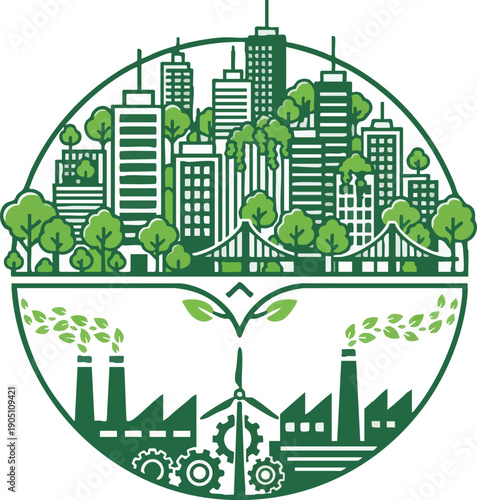Urban Sustainability and Industry Balance Concept Icon