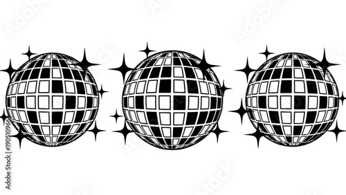 Three decorative global globe icons with grid patterns and star accents for graphic resources.