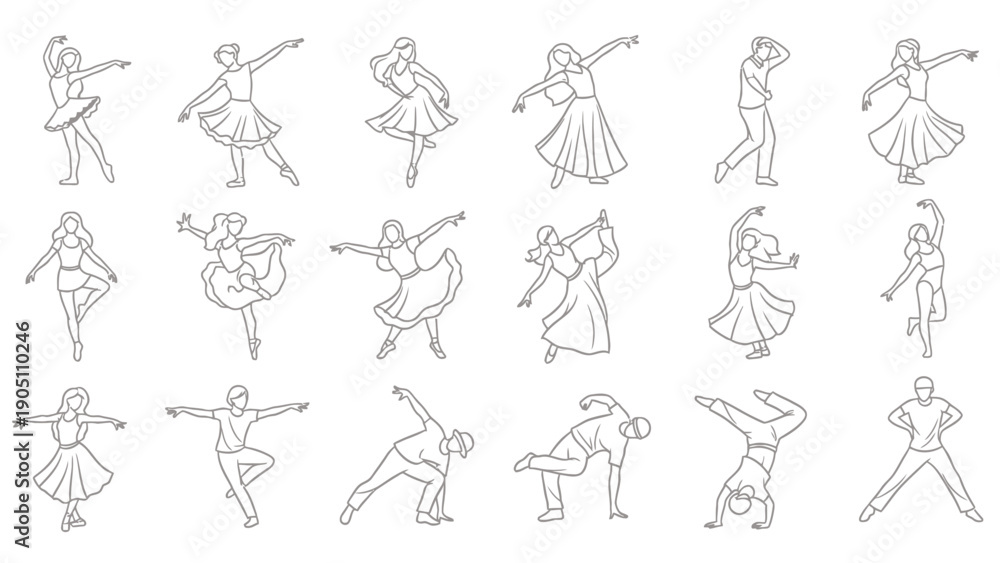 Obraz premium Collection of Line Drawings Depicting Dancers in Dynamic Poses.