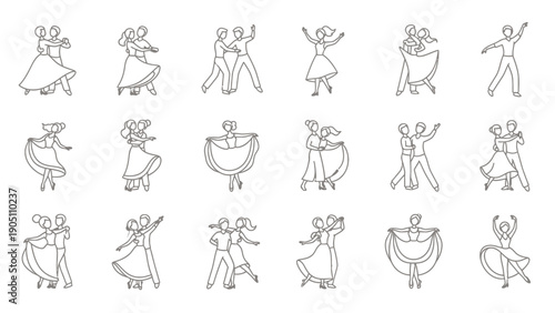 Collection of line drawings depicting people dancing in various poses.