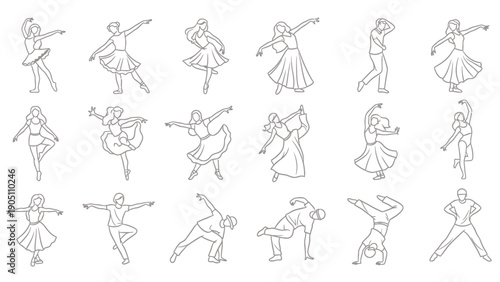Collection of Line Drawings Depicting Dancers in Dynamic Poses.