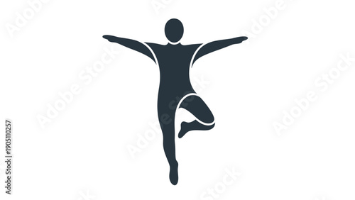 Silhouette of a person performing a dynamic balance pose with outstretched arms in motion.