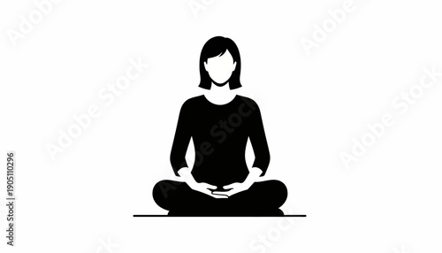 Black silhouette of a woman meditating in a seated position, promoting World Day of Woman and Girls in Science, against a clean white background.