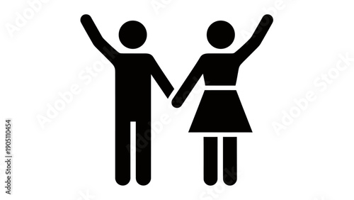 Graphic icon of a boy and girl holding hands, symbolizing childhood friendship and unity across generations.