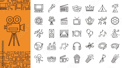 Collection of media and technology icons for graphic design and storytelling assets.