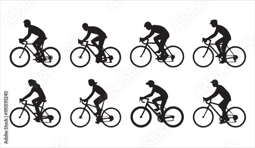 Cyclist silhouette set, collection of male and female athletes on bicycles