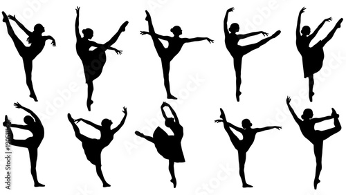 Silhouettes of Dancers in Various Dynamic Poses Forming a Rhythmic, Expressive Silhouette Composition.