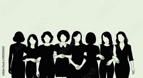 Group of women standing together in solidarity, united in their cause, vector illustration