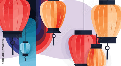 Vibrant Lanterns Suspended in Air, a Festive Celebration Scene from a Unique Perspective