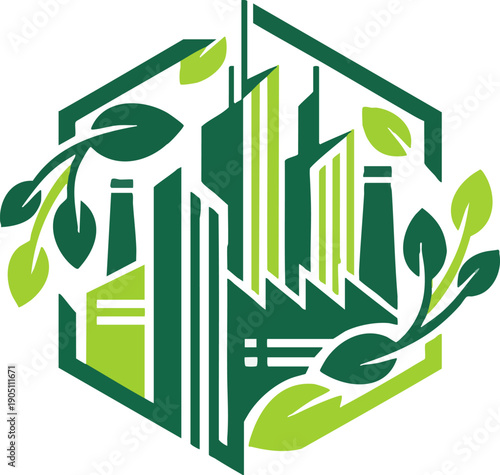Green Eco Industry and Sustainable City Development Icon