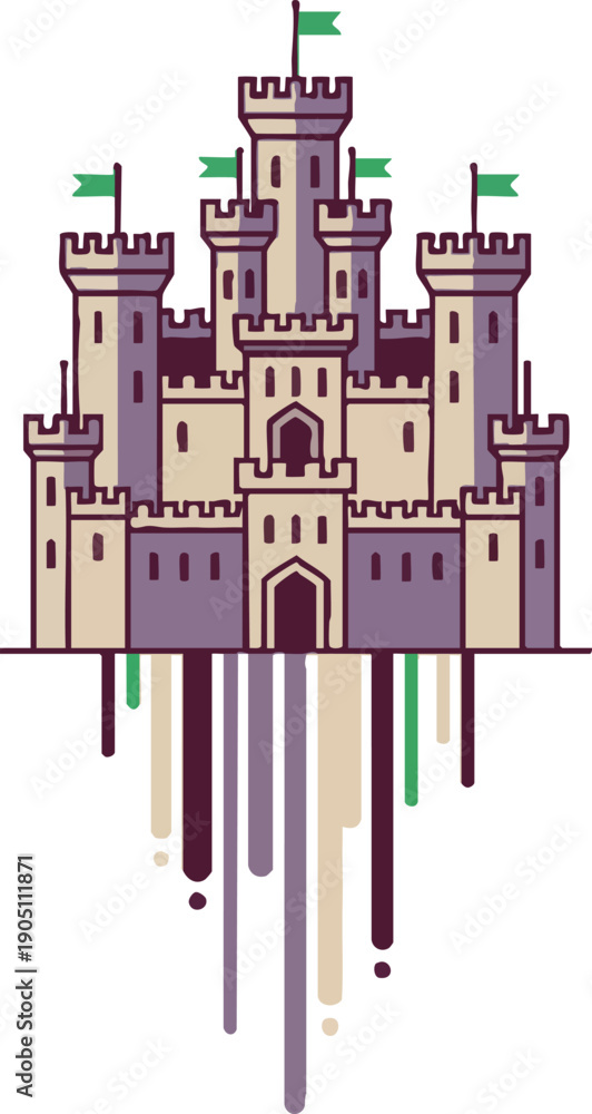 Obraz premium Stylized Medieval Fairytale Castle Illustration Vector