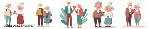 vector standing old couple giving love valentine
