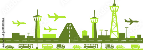 Flat Design Airport Infrastructure and Transportation Illustration