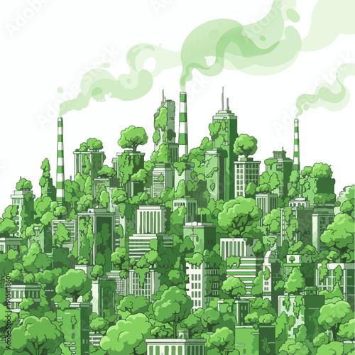 Green City Landscape Illustration with Sustainable Architecture