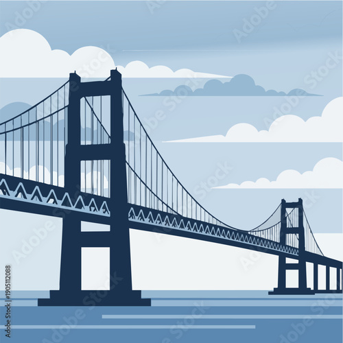 Graphic Illustration of Large Suspension Bridge Infrastructure