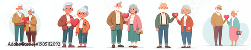 vector standing old couple giving love valentine