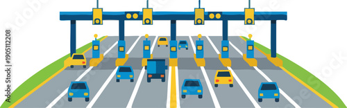 Traffic Passing Through Highway Toll Plaza Illustration